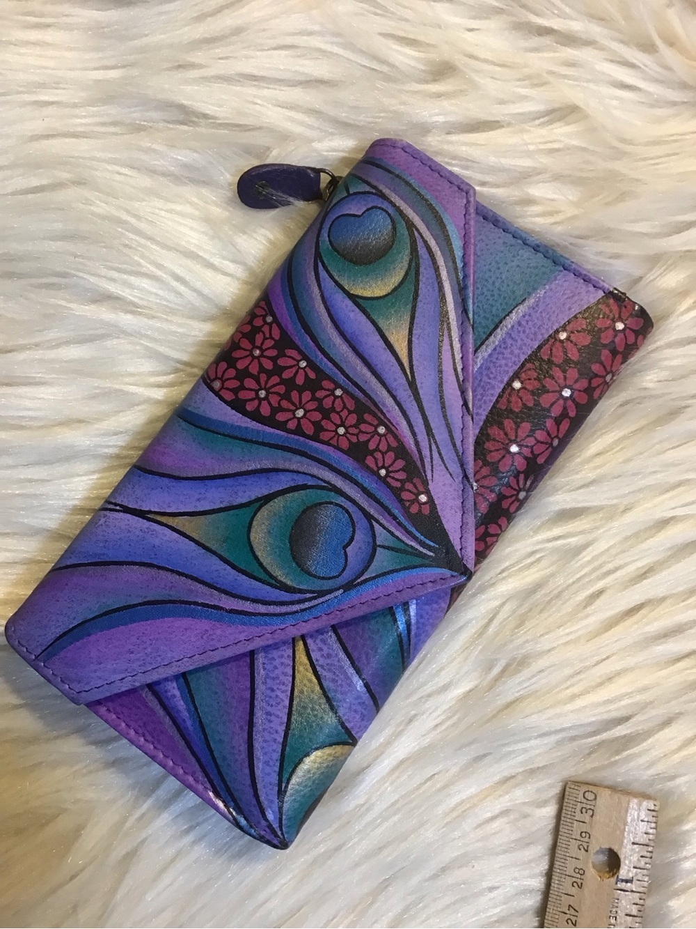 ANUSCHKA leather peacock floral painted wallet - Picture 12 of 16